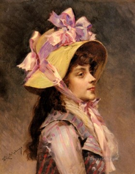 portrait Of A Lady In Pink Ribbons realist lady Raimundo de Madrazo y Garreta Oil Paintings
